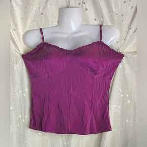 Sz 4 Purple Silk Y2K Womens Crop Top Anne Taylor Cami Tank Zip Adjust Strap EUVC